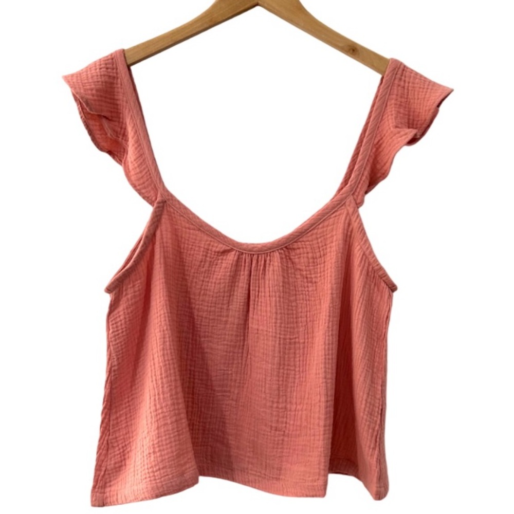 Marine Layer women’s Jude Flutter sleeve tank top L rosette pink gauzy new NWT